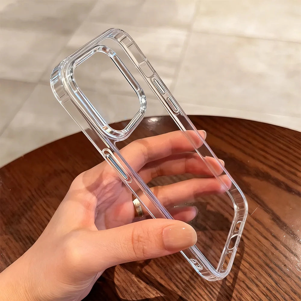 Funda de teléfono transparente de lujo para iPhone 17 Air 16 15 14 Plus 13 12 11 Pro Max a prueba de golpes HD cubierta trasera acrílica dura transparente