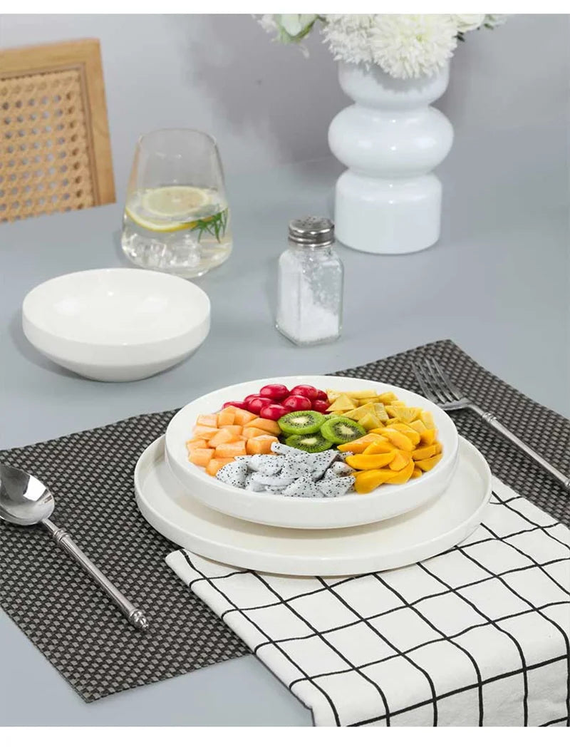 SOLECASA, juegos de vajilla de porcelana de 3/12 piezas, cuencos y platos blancos, plato resistente a los arañazos, cuenco de cerámica, plato de cena de espagueti