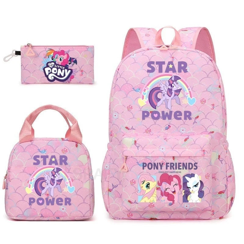 Juego de 3 mochilas My Little Pony para niños, mochila escolar para niñas, mochila escolar para adolescentes, mochila arcoíris para mujeres