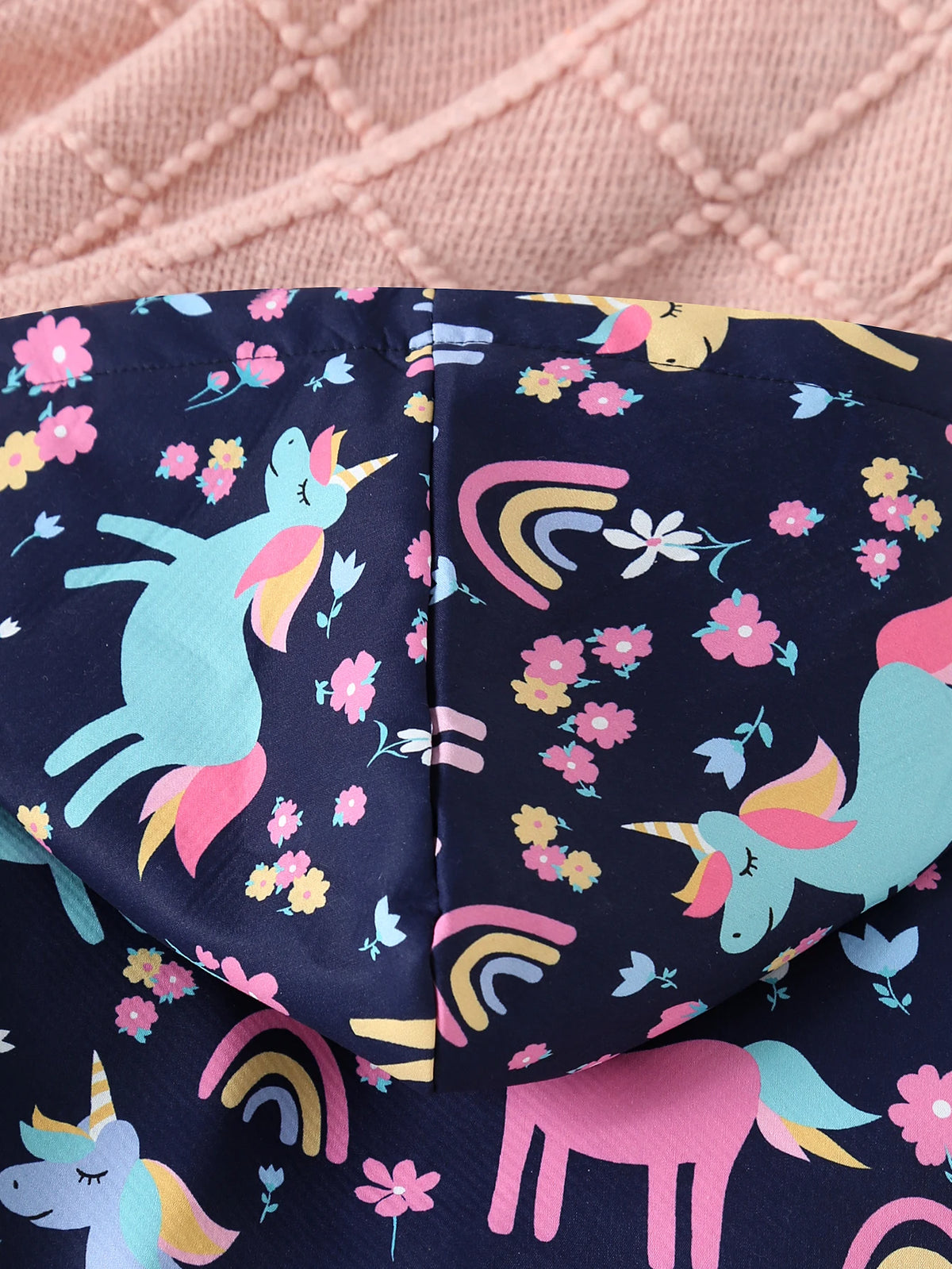 Chaqueta con estampado de flores de unicornio para niña, chaqueta informal con capucha de manga larga con aislamiento de felpa, otoño e invierno