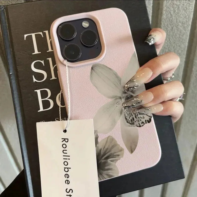 Funda de Teléfono con Patrón Floral en Blanco y Negro para iPhone 16 17 15 14 Pro Max 12 11 13 Plus 17 Air, Funda Protectora Suave con Patrón Lichee