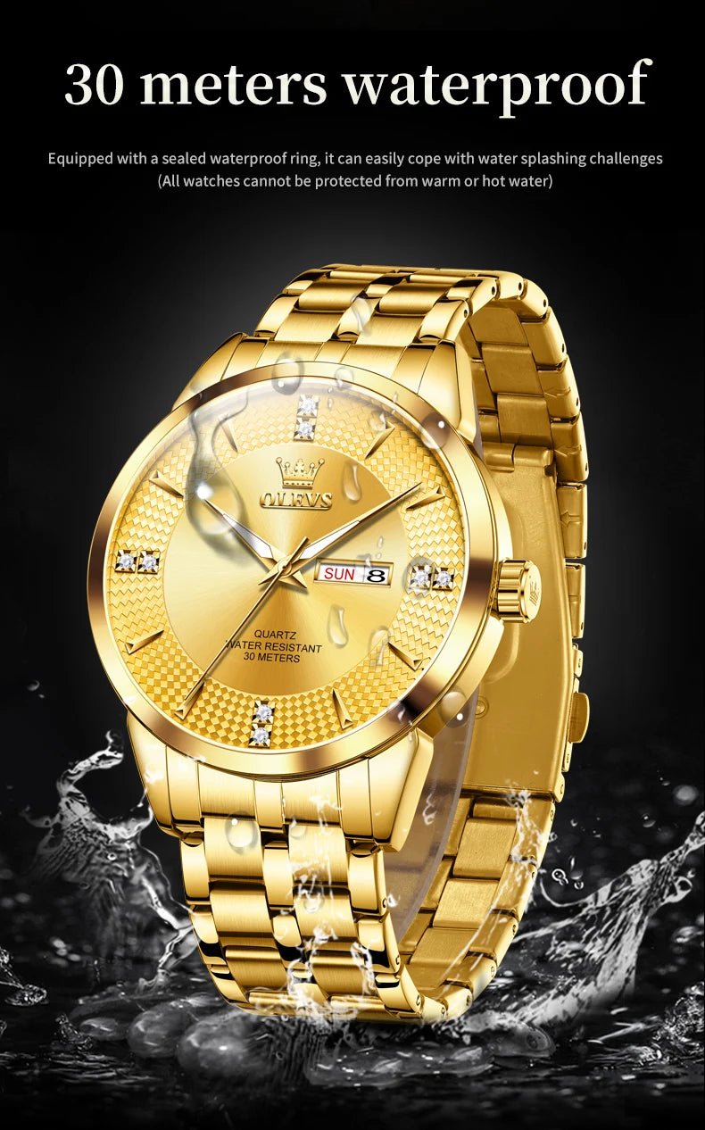 OLEVS 9917 New Mens Watch Original Quartz Watch Diamond Scale Waterproof Luminous Dual Calendar Display Mens Gifts Freebie Reloj
