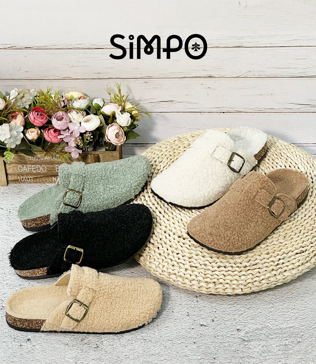 Otoño e Invierno nuevas mujeres y hombres tela de gamuza zapatilla de punta cerrada interior o exterior Slip-on Retro Sandalias planas duraderas