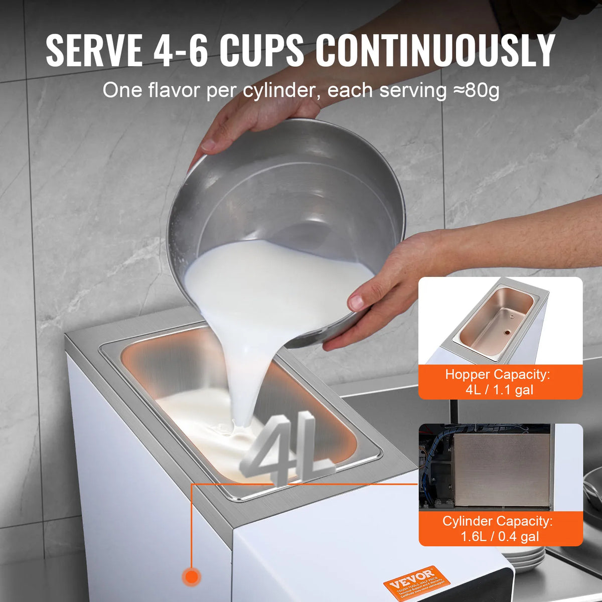 SucceBuy Máquina de Helado Comercial de 4L, de un Solo Sabor, para Mostrador, con Pantalla Táctil, Autolimpieza y Preenfriamiento
