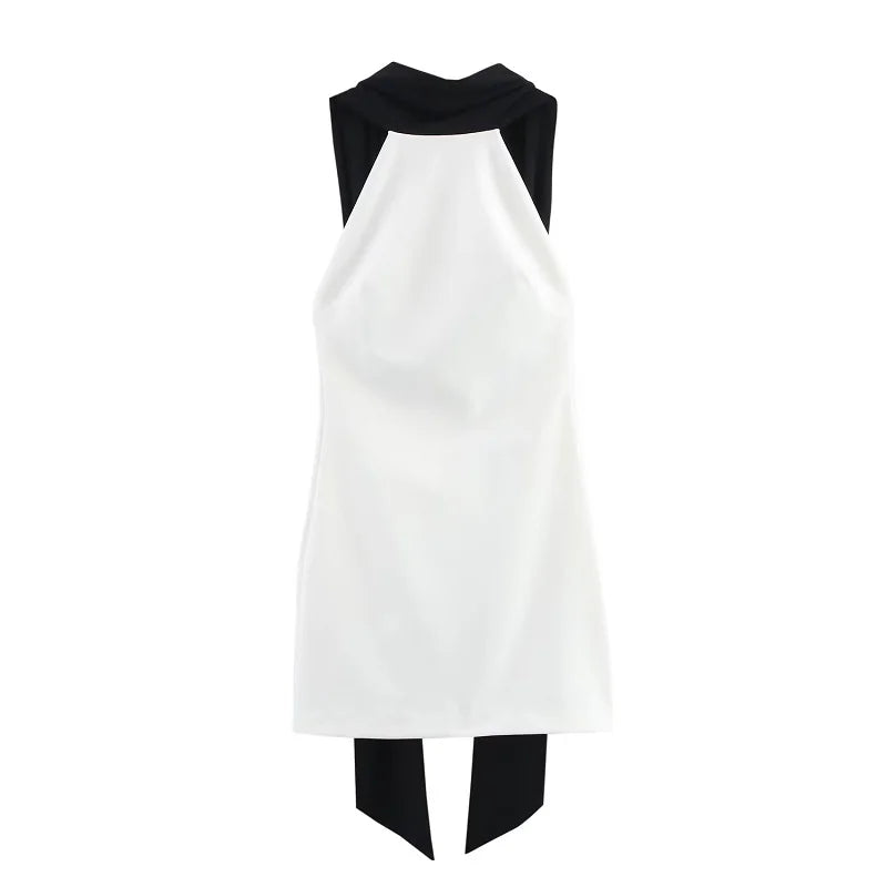 MUJER Vestido corto blanco con espalda descubierta para mujer, vestidos de fiesta elegantes con cuello Halter para mujer, minivestido con hombros descubiertos, novedad en vestidos para mujer