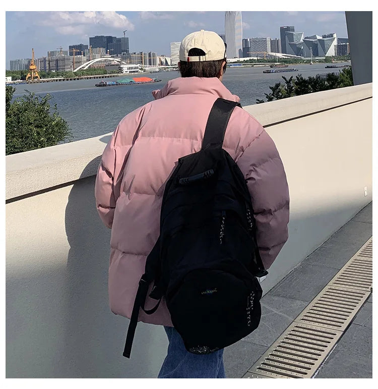 Ropa de calle Harajuku abrigo de invierno cálido para hombre Parka informal de Color sólido con cuello levantado chaqueta de invierno de gran tamaño para mujer