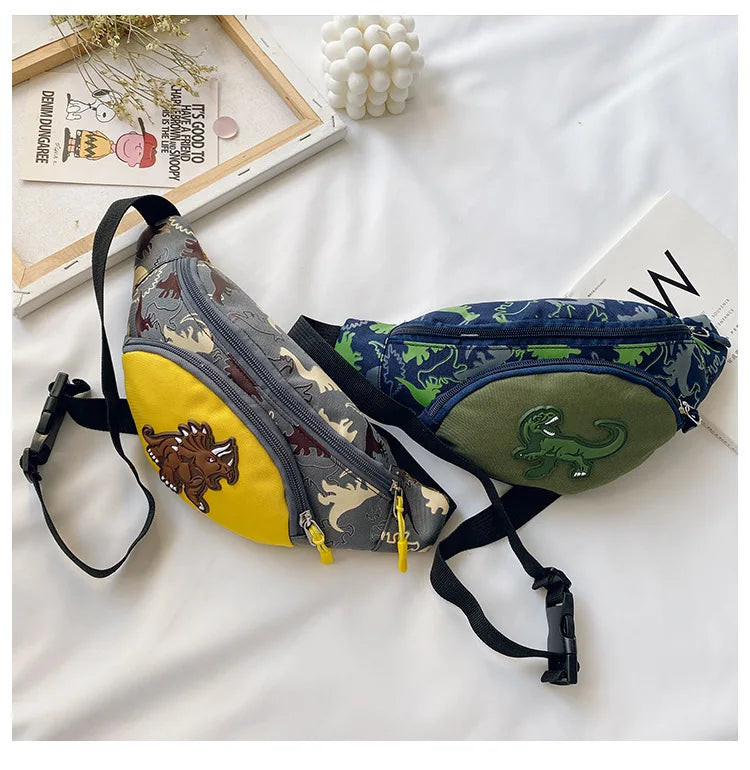 Lindas bolsas de almacenamiento de dinosaurio de dibujos animados para niños, teléfono, auriculares, bolsa de dinero, organizador de moda, bolsa de pecho y cintura, bolsa de cinturón para niños