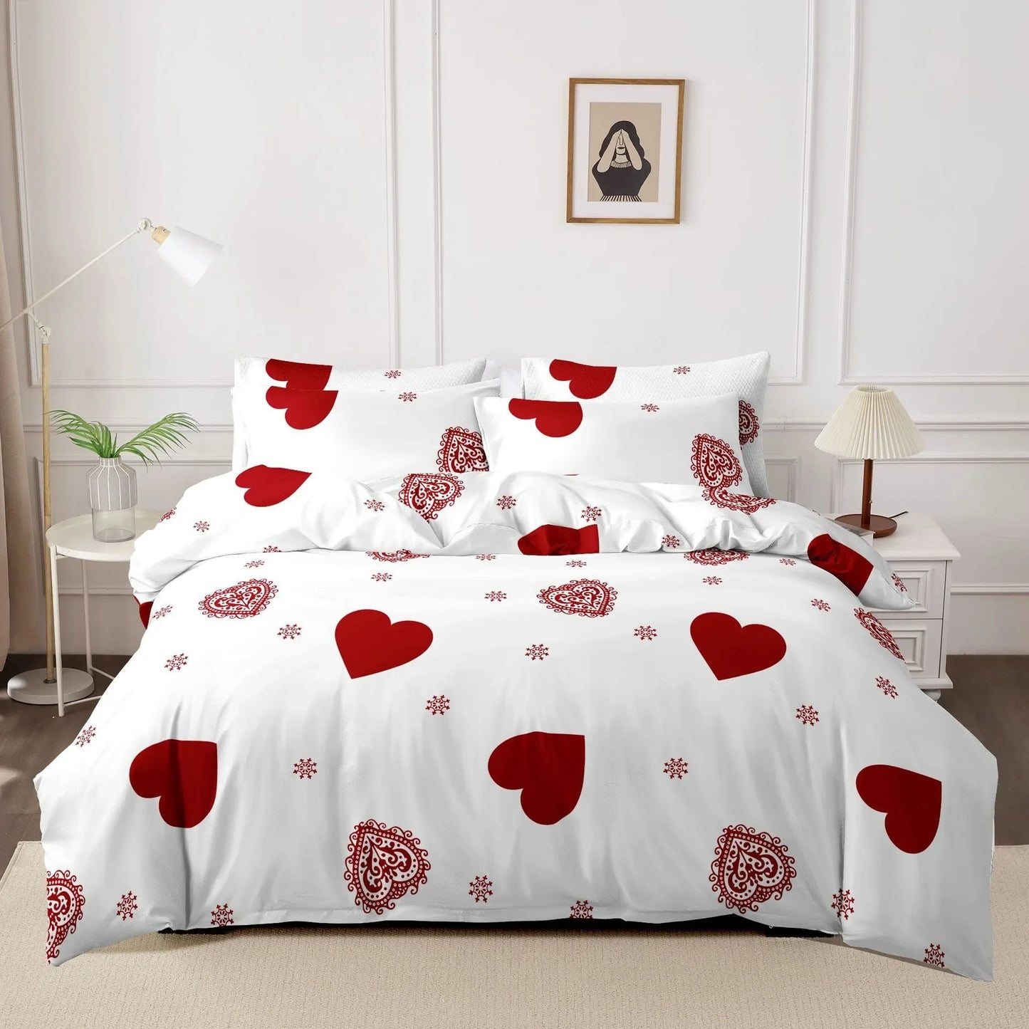 Funda nórdica cepillada estampada, funda de almohada, juego de tres piezas, funda de cama de tela respetuosa con la piel de alta calidad (sin sábana), 3 uds.