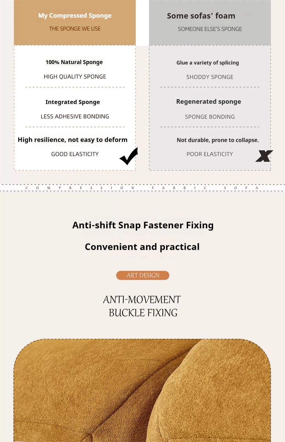 Sofá modular comprimido al vacío, seccional de tela Wabi-Sabi Sherpa con espuma muy elástica, estilo crema de mediados de siglo, ahorro de espacio
