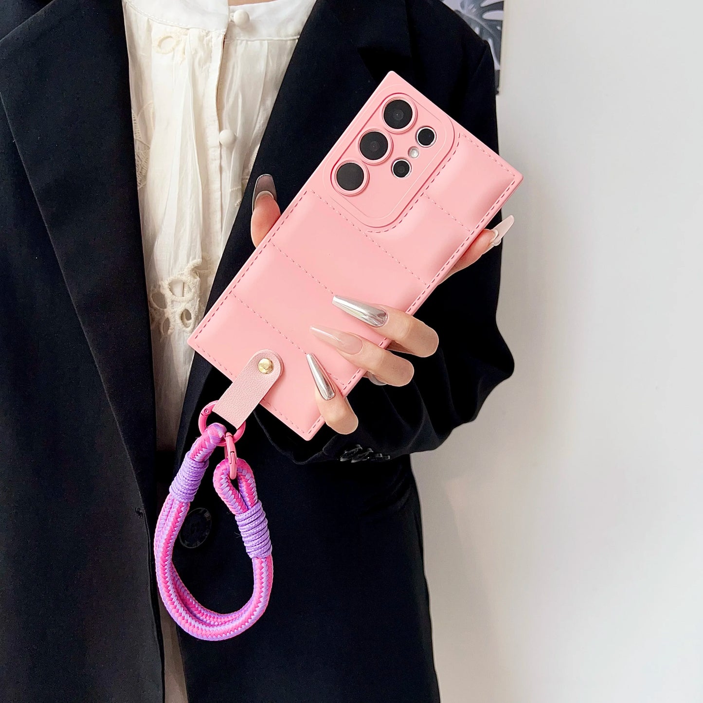 Funda de teléfono de TPU suave The Puffer para Samsung Galaxy S21 S22 S23 Plus Note 20 S24 Ultra S23FE correa de cadena para la muñeca carcasa trasera