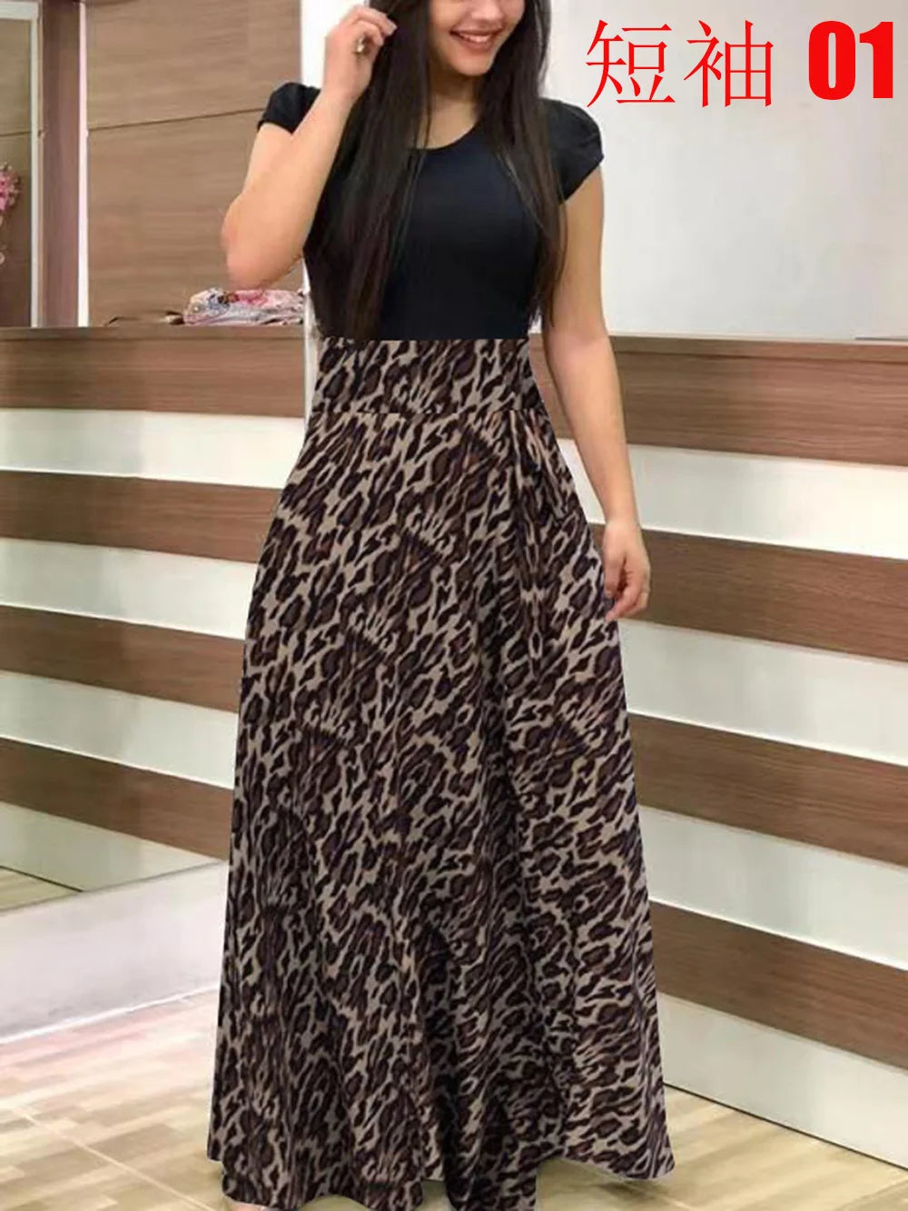 Vestido de manga corta a juego con estampado de flores de estilo europeo y americano para mujer, falda con vuelo grande, 2024