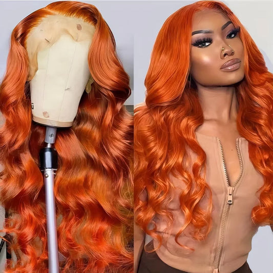 250% densidad jengibre naranja 30 40 pulgadas onda del cuerpo 13x6 HD peluca delantera del cordón cabello humano # Peluca de cabello humano de 350 colores para mujeres