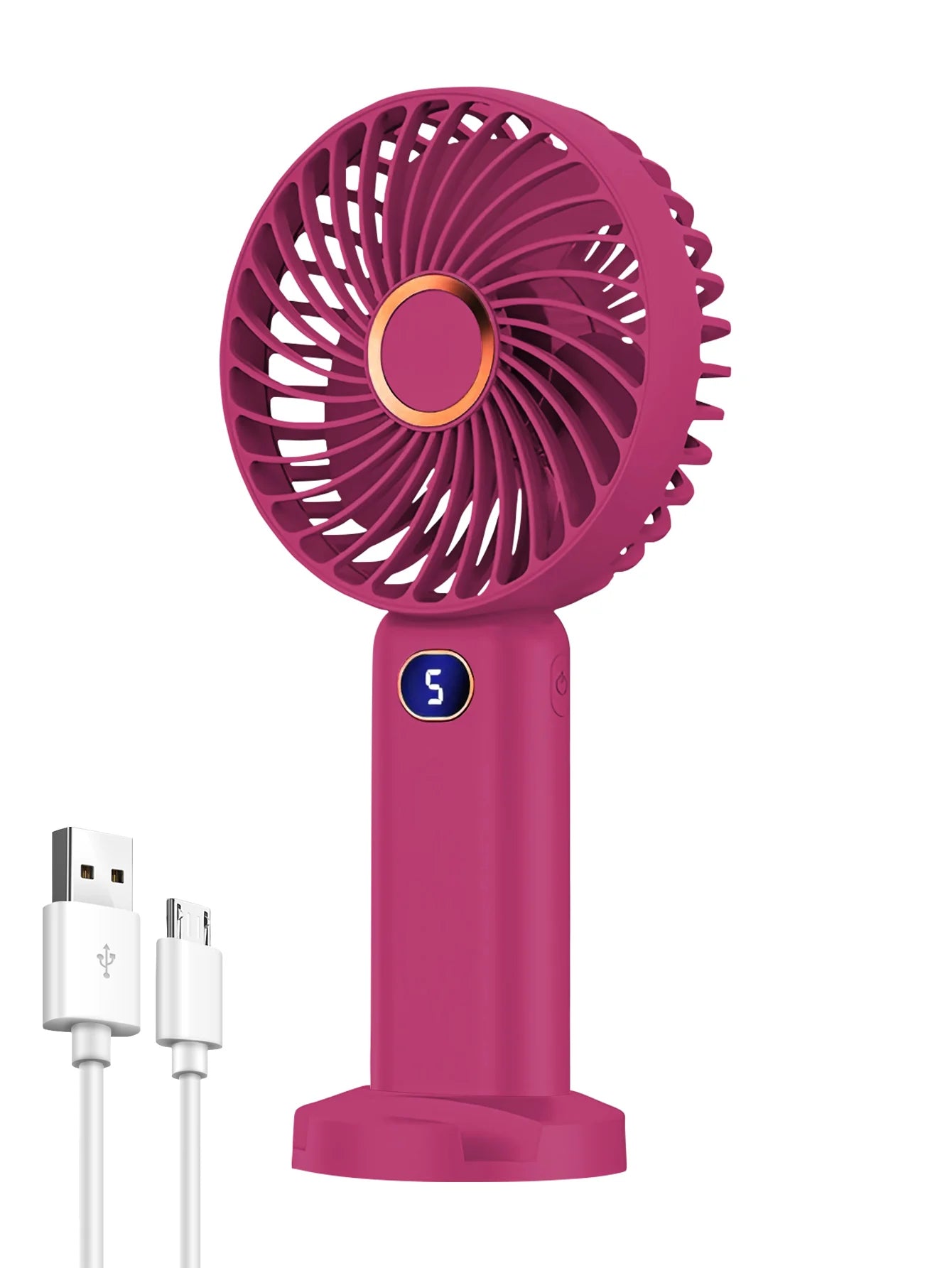 Ventilador portátil de mano, miniventilador recargable por USB, pantalla Digital, ajuste de 5 velocidades, adecuado para viajes, exteriores, oficina y hogar