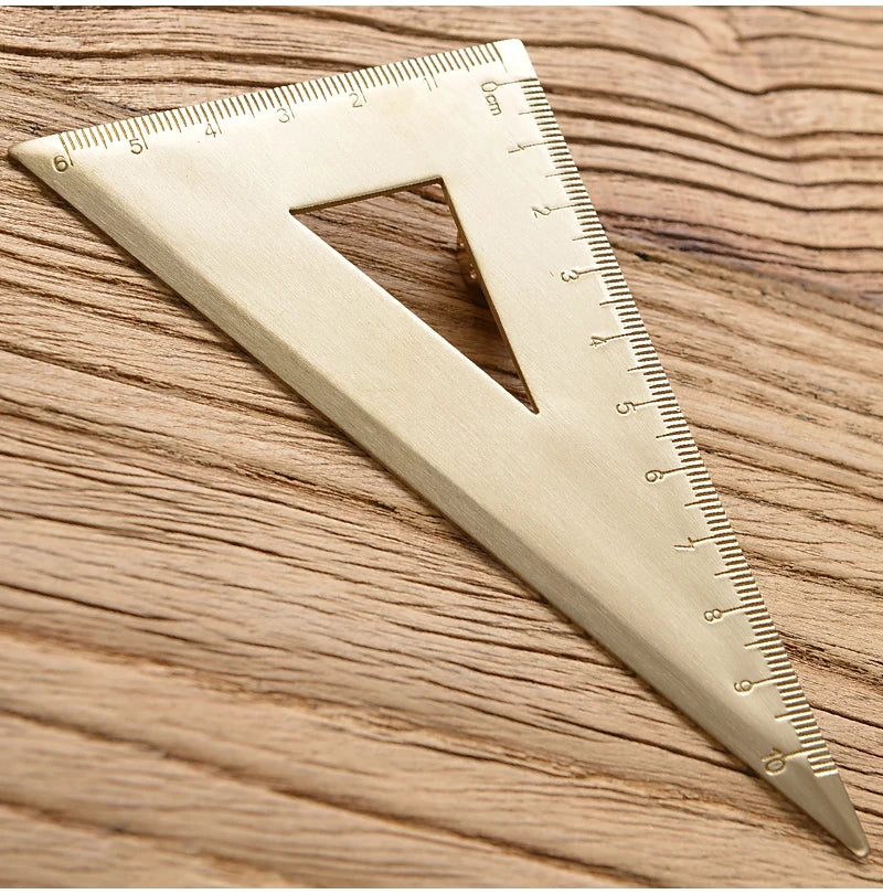 Reglas rectas de latón Retro, regla triangular de Metal de centímetros y pulgadas, transportador, herramienta de medición de papelería, suministros escolares y de oficina