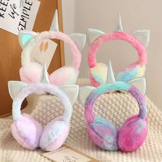 Calentadores de orejas de invierno para niños de 2 a 6 años, orejeras de unicornio de felpa suave, protección para los oídos en colores Pastel para clima frío para niñas y niños, fiesta de cumpleaños