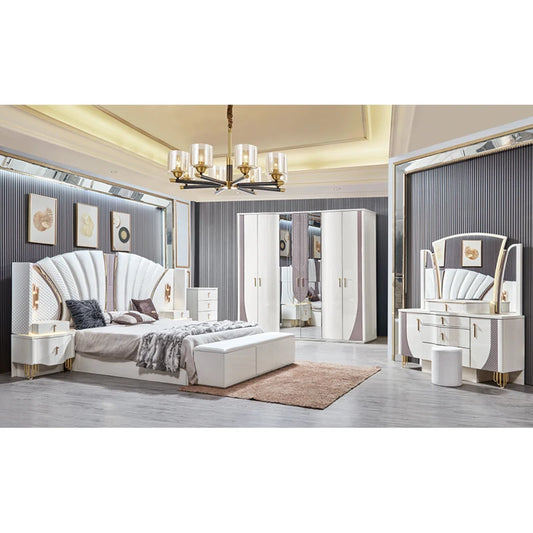 Juego de cama doble King Size con marco de madera dorada de lujo real, Villa para el hogar, diseño moderno clásico, juegos de dormitorio completos de madera, muebles