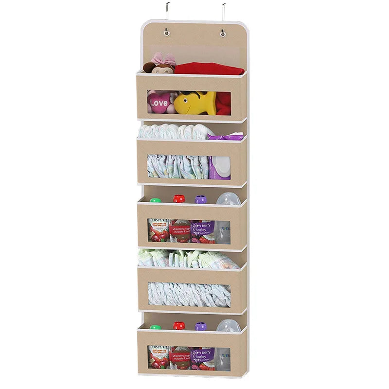 Organizador de almacenamiento colgante de 5 estantes: detrás de la puerta, antiinclinación, 5 bolsillos de gran capacidad, adecuado para dormitorio, baño