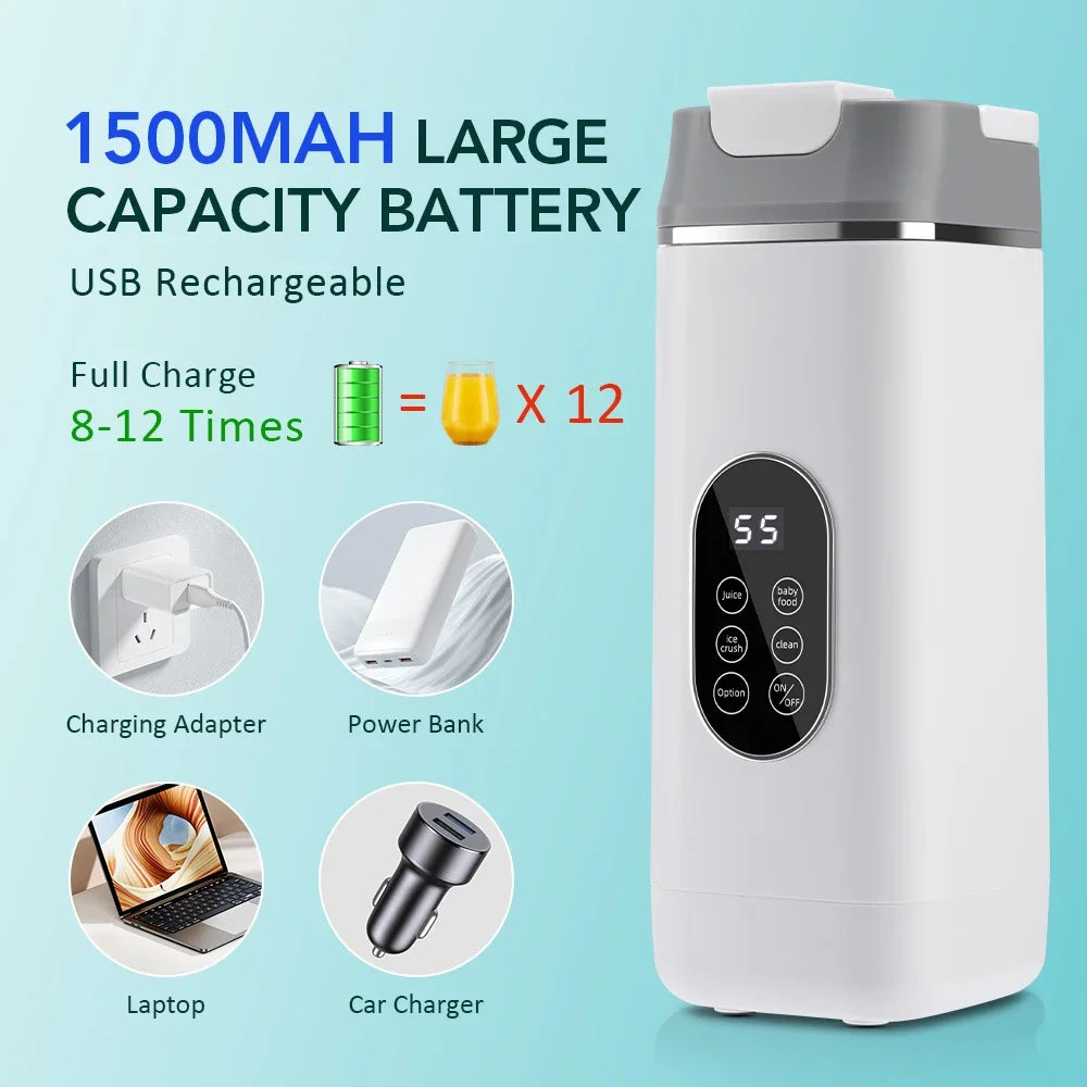 Licuadora Eléctrica Portátil de 400 ml, 2 Tazas, Mini Licuadora Multifuncional Inalámbrica para el Hogar, Recargable por USB, Vaso Mezclador Pequeño