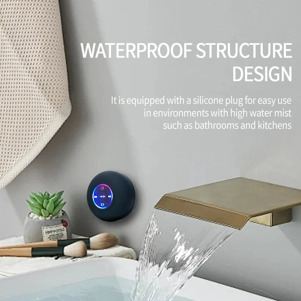 Altavoz Bluetooth Inalámbrico Portátil LED, Resistente al Agua IPX4 con Ventosa Grande, Mini Altavoz para Baño, Exteriores y Viajes