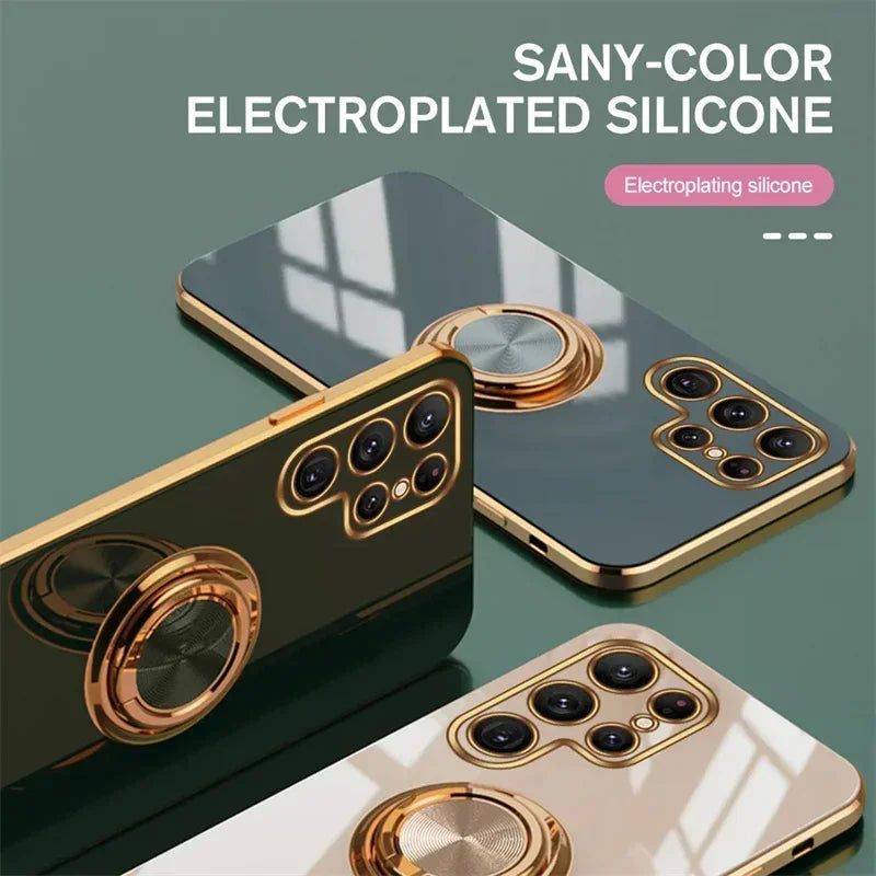 Funda de teléfono con soporte de anillo de TPU de lujo para Samsung Galaxy S25 S24 S23 S22 S21 S20 Note 20 Ultra Plus FE, funda protectora trasera a prueba de golpes