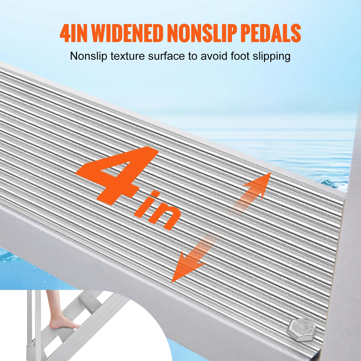 SucceBuy Escalera de muelle de pasamanos dobles de 4/6 escalones de aluminio con alfombrilla de goma de 30 "-39" de altura ajustable para piscina de embarque marina de lago