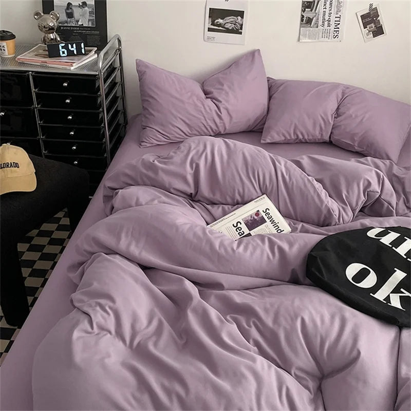 Juego de Ropa de Cama 100% Algodón, Juego de Sábanas de Algodón Lavado de Cuatro Piezas, Juego de Edredón, Funda de Edredón Doble para Parejas