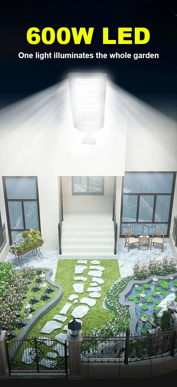 Luz Solar grande de 600W y 20000LM para exteriores, lámpara Solar con Sensor de movimiento y Control remoto, lámpara impermeable para pared de calle y patio