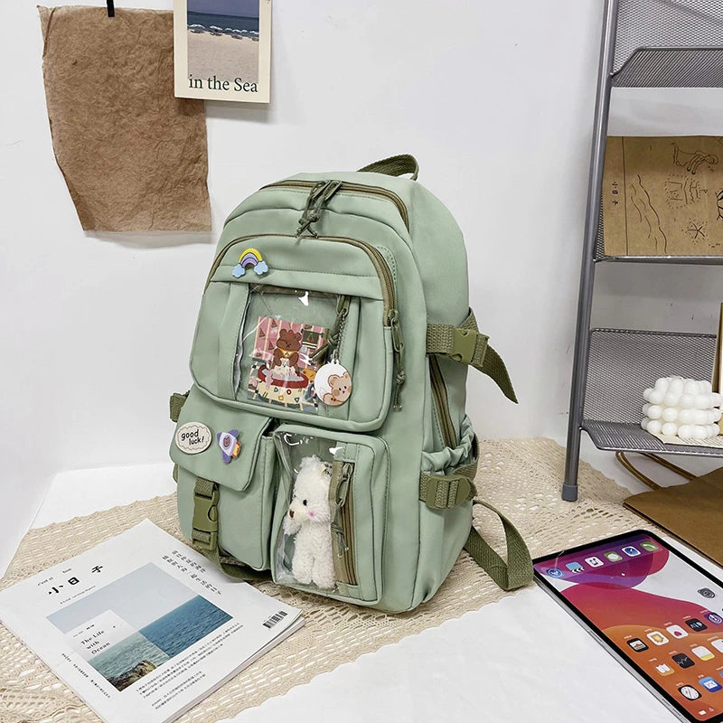 Mochilas bonitas para mujer, mochila escolar de nailon con múltiples bolsillos impermeable para estudiantes y niñas, mochila Kawaii para ordenador portátil, Mochilas
