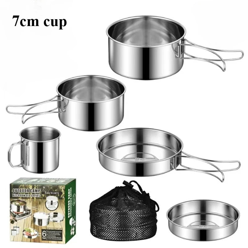 Juego de utensilios de cocina para acampar, olla de cocina de acero inoxidable con sartén, utensilios de cocina portátiles para exteriores, olla para Picnic, mochilero, Camping y senderismo