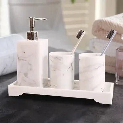 Juego de baño nórdico con diseño de mármol, accesorios de baño de resina, soporte para cepillo de dientes, dispensador de jabón, bandeja para platos