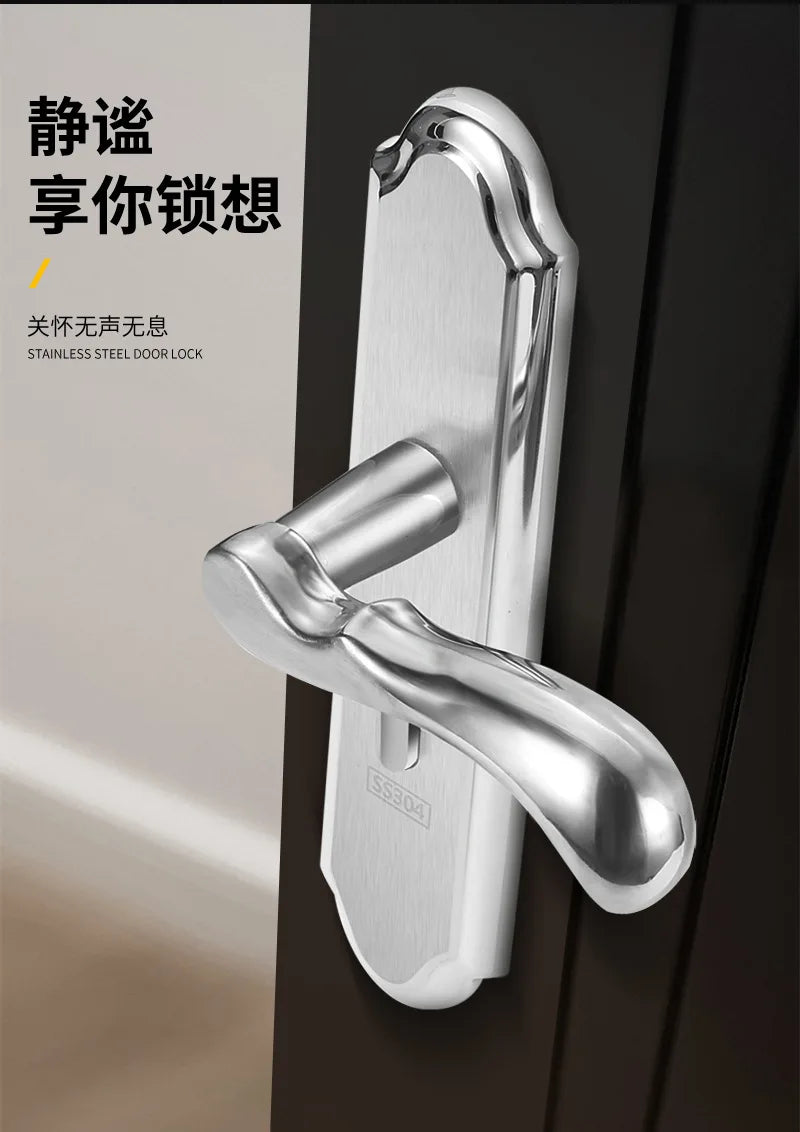 Juego de cerradura de puerta de acero inoxidable 304, manija de palanca de puerta Interior silenciosa para dormitorio, baño, manija de prensa, cerradura para puerta de madera maciza