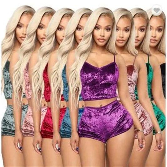 Conjunto de Pijamas para mujer, Pijamas sexis de terciopelo satinado de seda rosa y roja, ropa para dormir, bata, conjuntos de lencería Sexy, ropa de dormir
