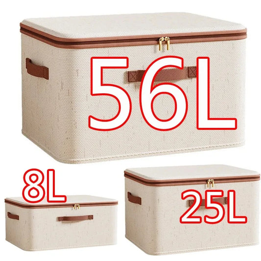 Caja de almacenamiento grande para el hogar, caja organizadora de almacenamiento con cremallera de lino y algodón de carcasa dura resistente con tapa para ropa, juguetes, mantas