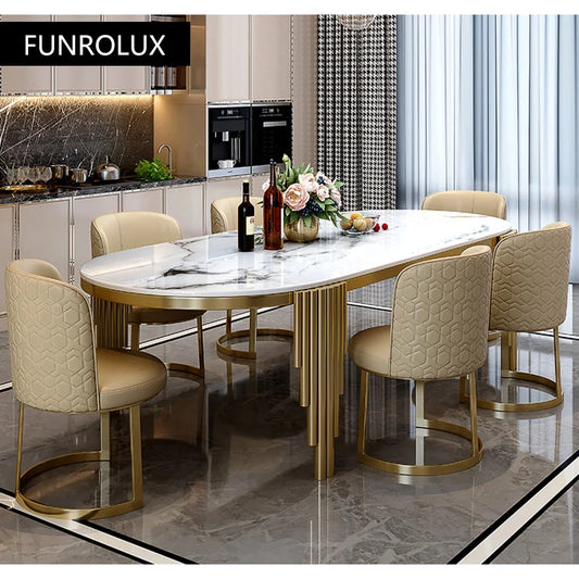 Juego de comedor de acero inoxidable, muebles para el hogar, mesa de comedor de mármol moderna