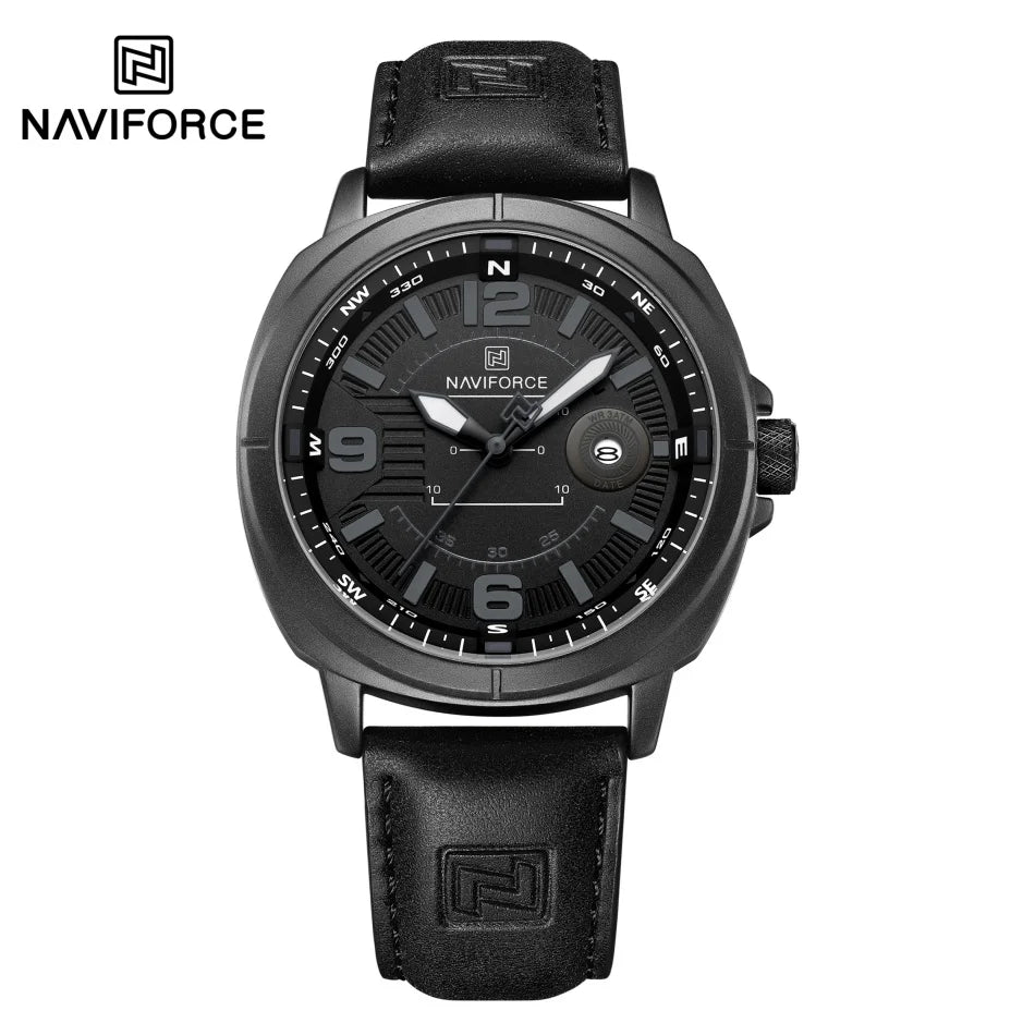 Marca NAVIFORCE, Reloj de cuarzo para Hombre, banda de PU de alta calidad, Reloj de pulsera con calendario para Hombre, indicador de fecha automático, relojes impermeables, Reloj para Hombre