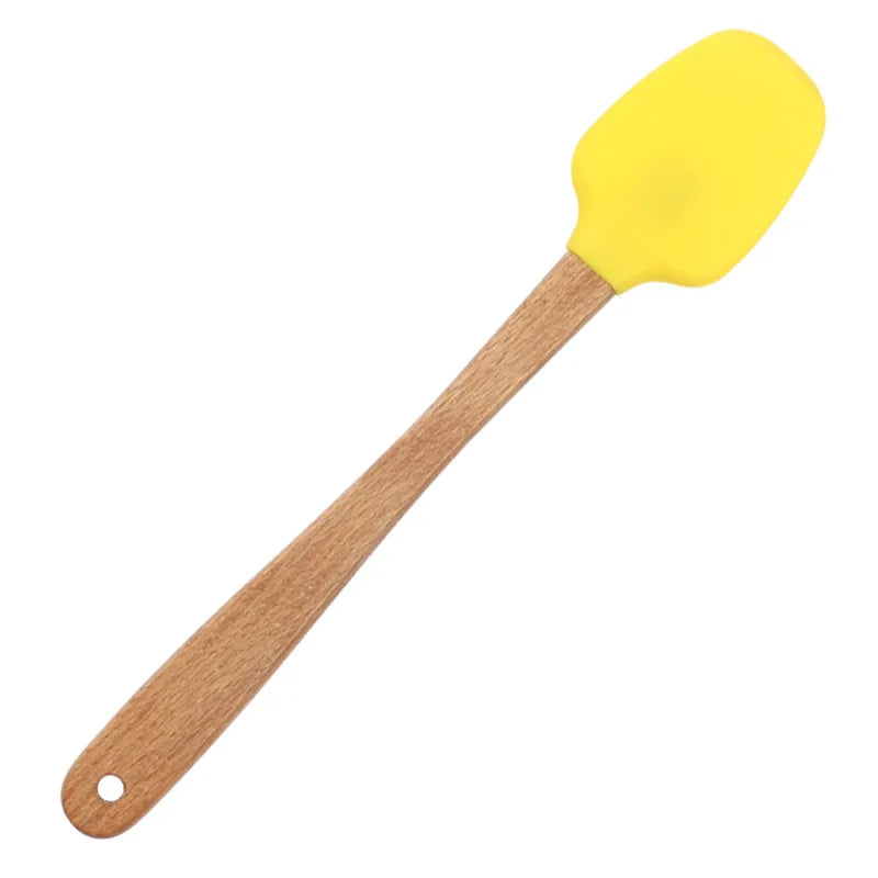 Juego de utensilios de cocina de silicona con mango de madera, 5 uds., raspador, cepillo, cuchara, herramientas para hornear para niños