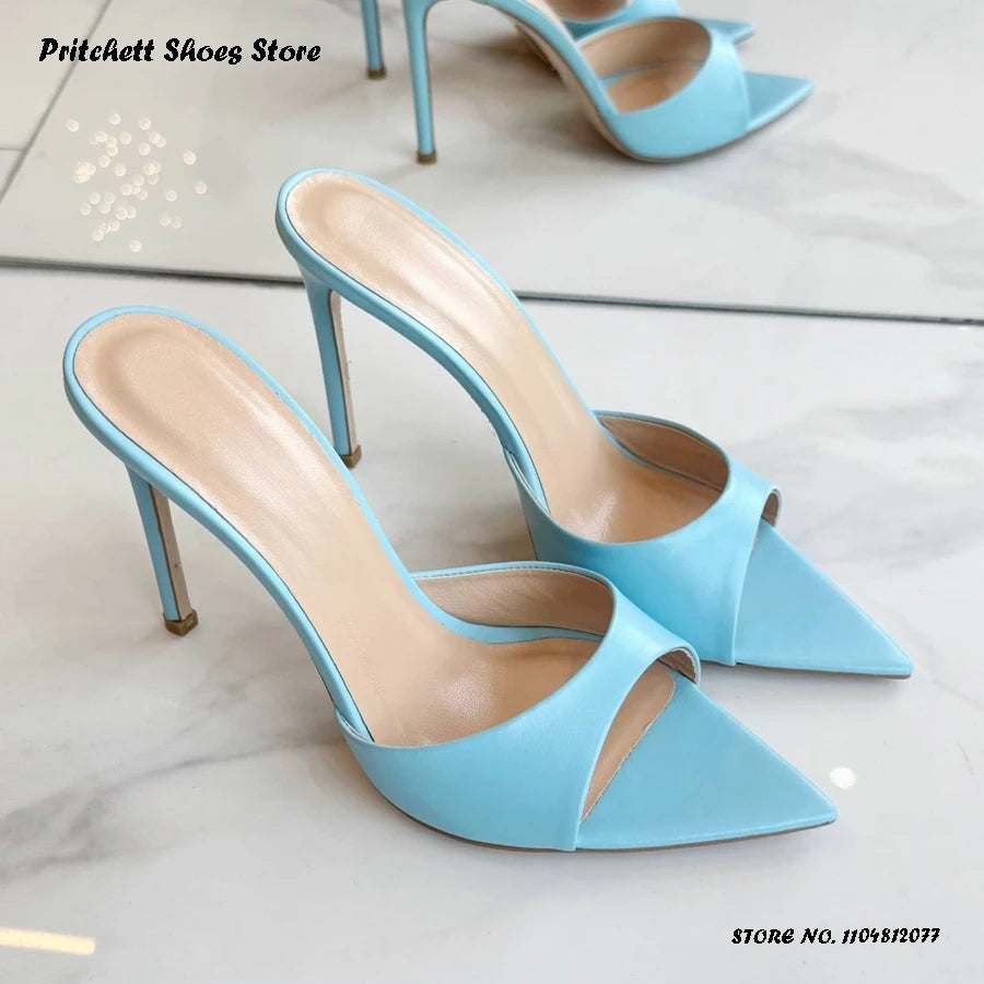Tacones de aguja sexis de 12cm para mujer, moda de verano para actividades al aire libre, zapatillas modernas con punta abierta y puntiaguda, tacones finos