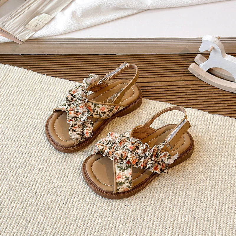 Sandalias de verano para niña, con punta abierta, con gancho y lazo, elegantes, zapatos planos para niños, colores sólidos, ligeros, cómodos, informales, para uso diario, zapatos para niños 23-33