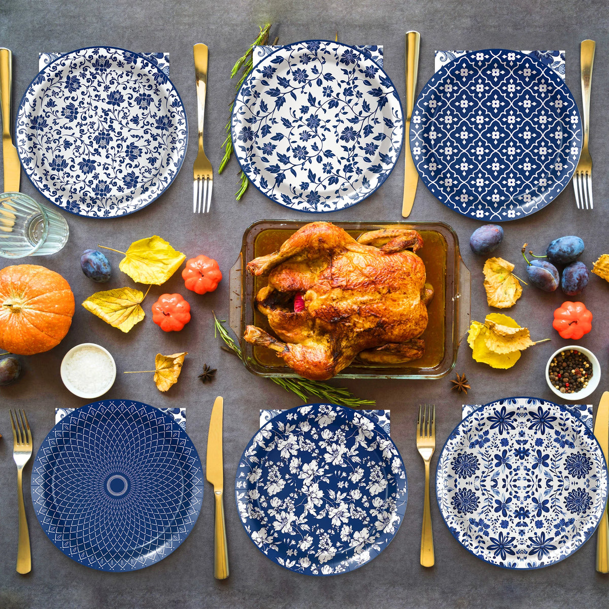 Platos de papel de porcelana azul y blanca, servilletas, vajilla para decoración de cumpleaños, decoración de bodas, decoración de mesa, suministros para fiestas