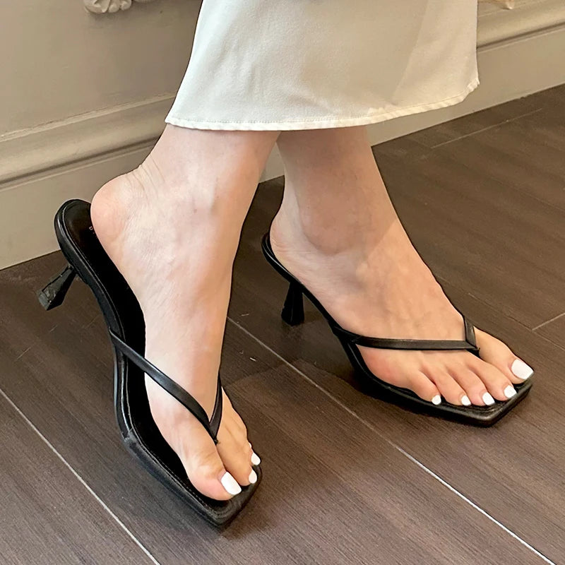 Sandalias de tacón sexis de verano para mujer, zapatos deslizantes para mujer, zapatos de tacón a la moda para mujer, chanclas, zapatillas de tacón alto de lujo