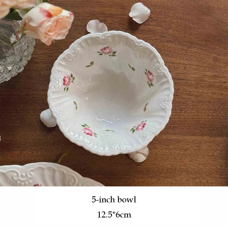 Juego de platos de cerámica, taza de café, platillo, hermoso vajilla, plato de postre de rosa Vintage, platos de cena, regalo, taza de té, suministros de cocina