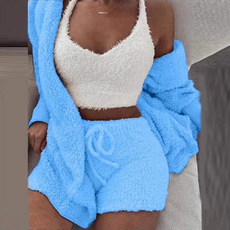 Conjunto de pijamas de terciopelo para mujer, Top corto, pantalones largos y abrigo, traje de 3 piezas, ropa de casa cálida y suave de lana, S-3XL, novedad de Otoño Invierno 2026