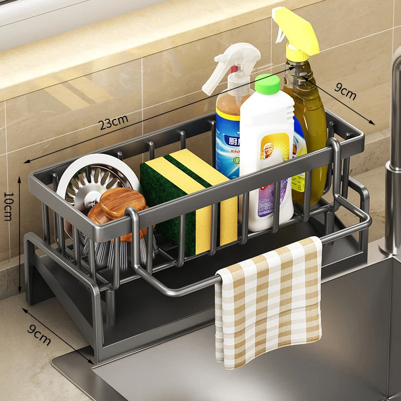 Estante de almacenamiento de especias de cocina con escurridor, organizador de fregadero de instalación, estante montado en grifo para accesorios de cocina del hogar