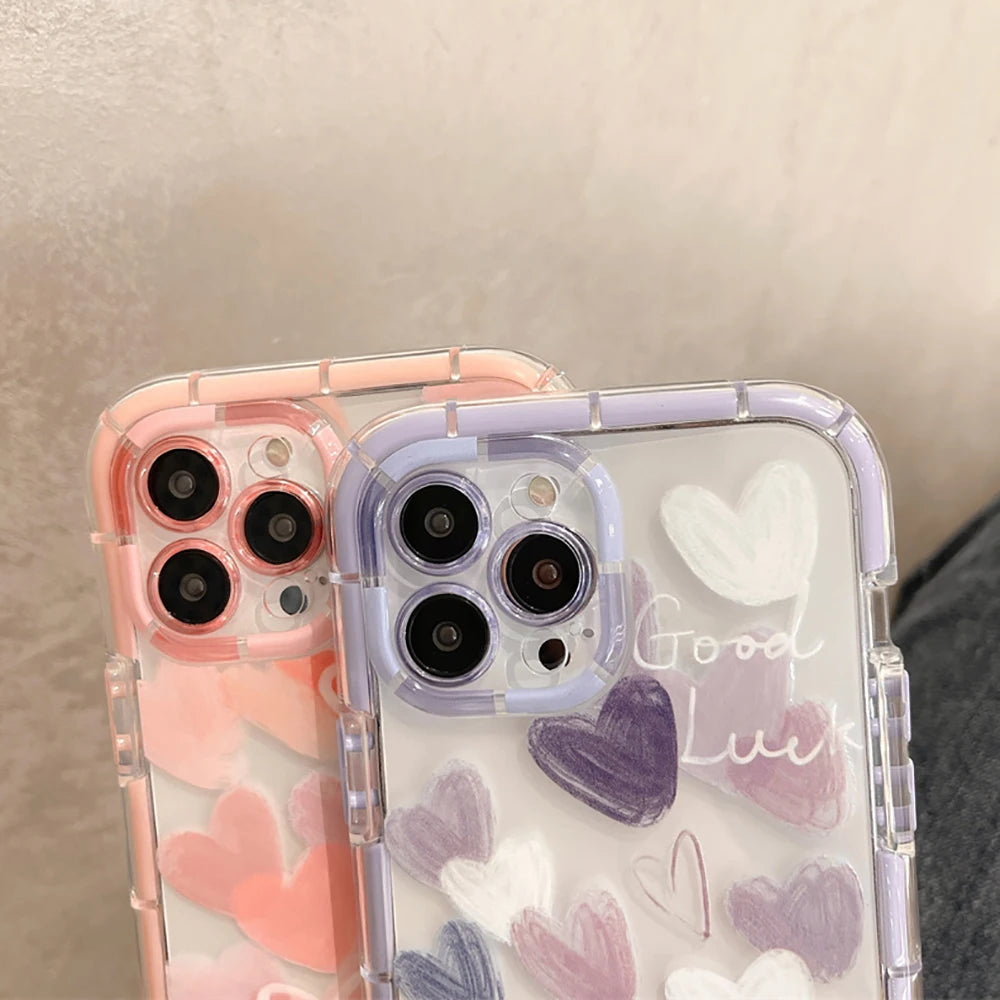 Fundas de teléfono transparentes para iPhone 13, Funda para iPhone 17 Air 16e 15 16 12 11 14 13 Pro Max, Funda de silicona suave con corazón de amor a prueba de golpes
