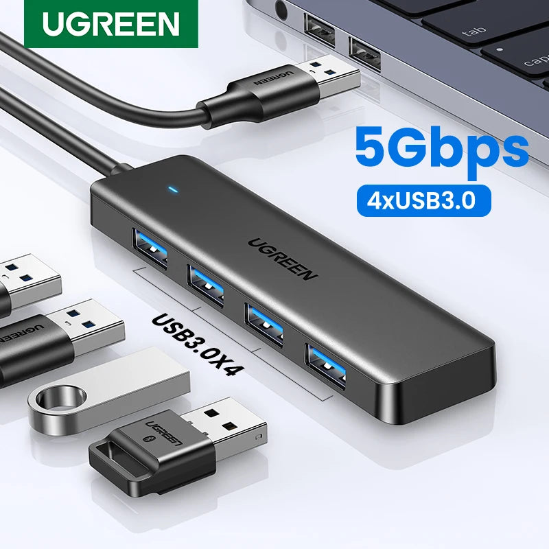 UGREEN HUB USB 3.0 de 4 Puertos, HUB USB-C Delgado para Ratón y Teclado, Compatible con MacBook Pro, Air, Laptop, PC de Escritorio, Xbox, PS5, Splitter