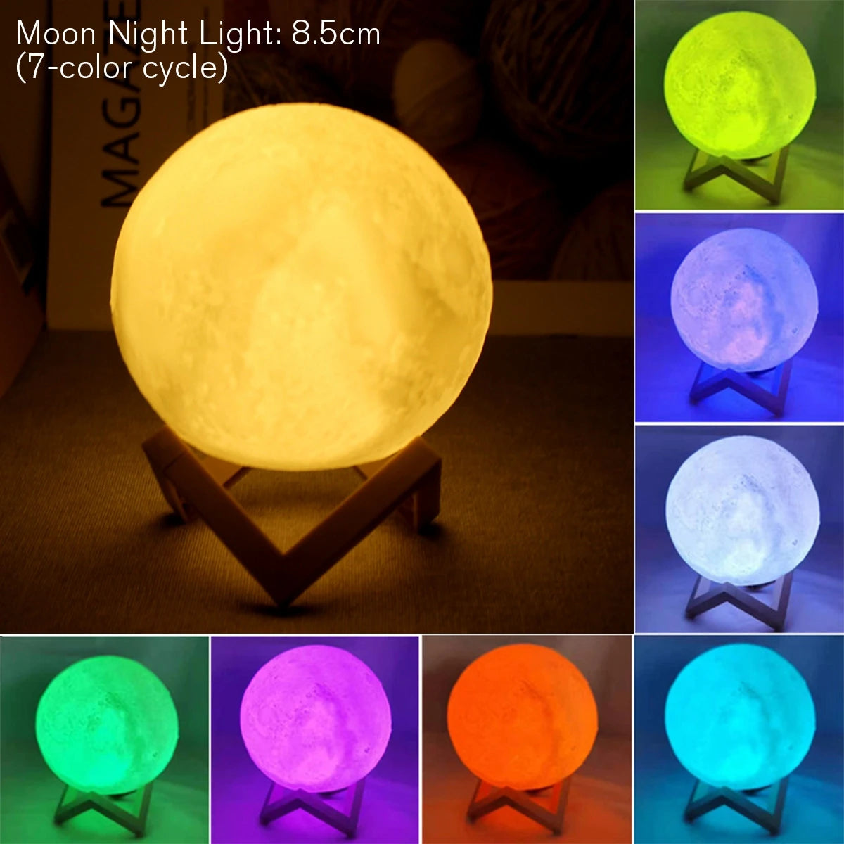 Lámpara de Luna luz LED nocturna alimentada por batería con soporte lámpara estrellada para decoración de dormitorio luces nocturnas regalo para niños lámpara de Luna