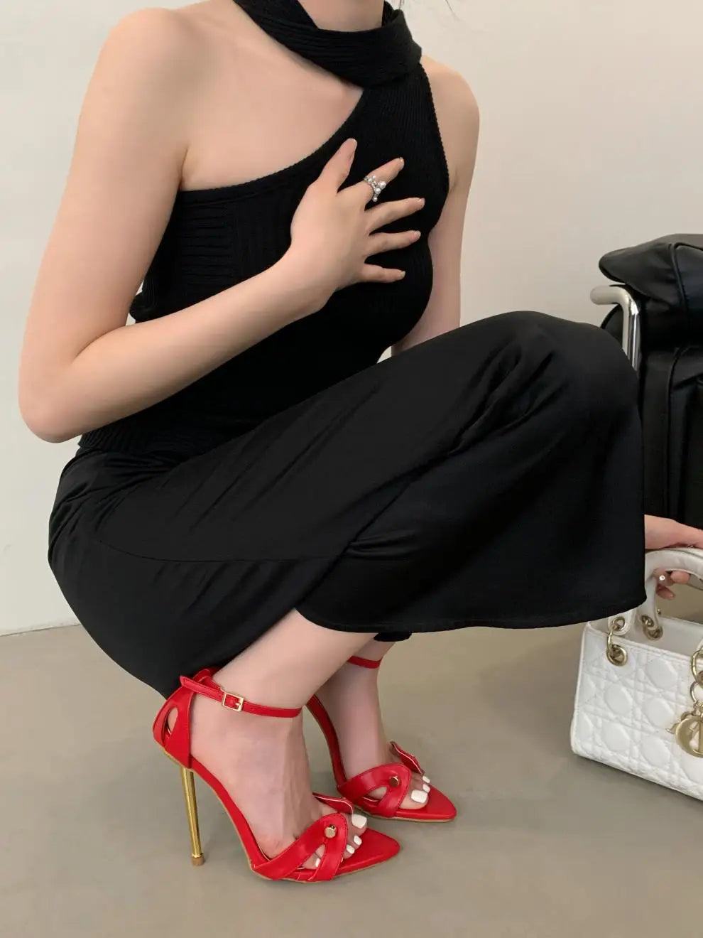 Sandalias de tacón alto para mujer, con estampado de leopardo, talla grande, con remaches metálicos huecos y puntiagudos, electrochapadas, para fiesta y discoteca, 2026