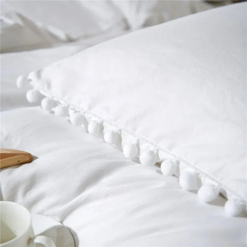 Funda de edredón suave y lavada, Juego de 3 piezas, funda de almohada, juego de ropa de cama para Twin, Full, Queen, King Size, decoración de pompones