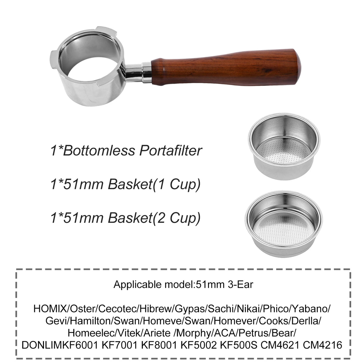 Portafiltro sin fondo para café, 51mm, para Homix H11 Oster Cecotec Hibrew, cesta de filtro de repuesto de 1 y 2 tazas, accesorio para máquina de café expreso