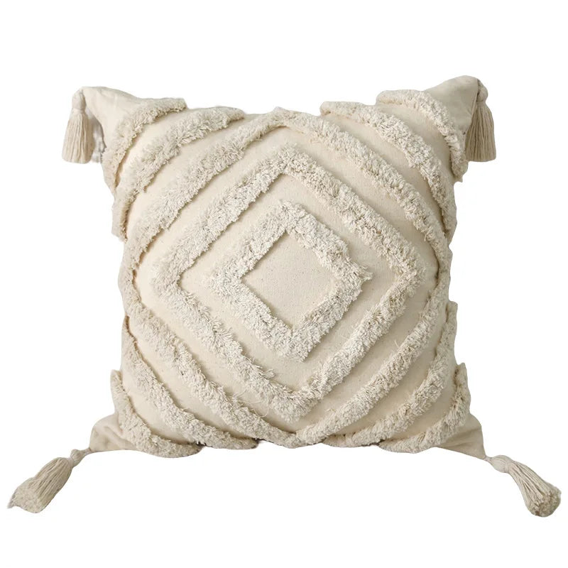 Funda de cojín capitoné de algodón con borla, funda de almohada decorativa Retro para sala de estar, decoración del hogar, funda de almohada de 30x50,45x45cm